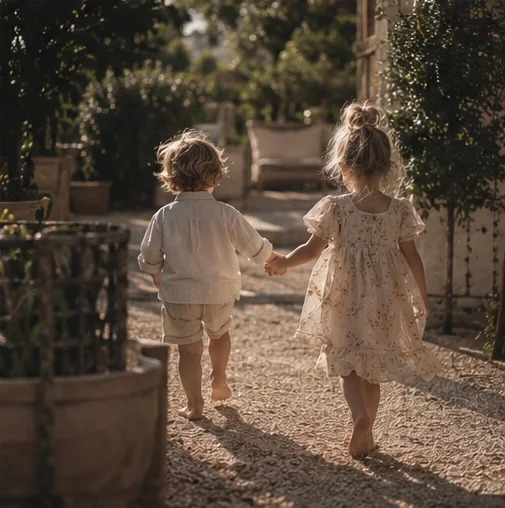 Child exploring textures and nature in the garden